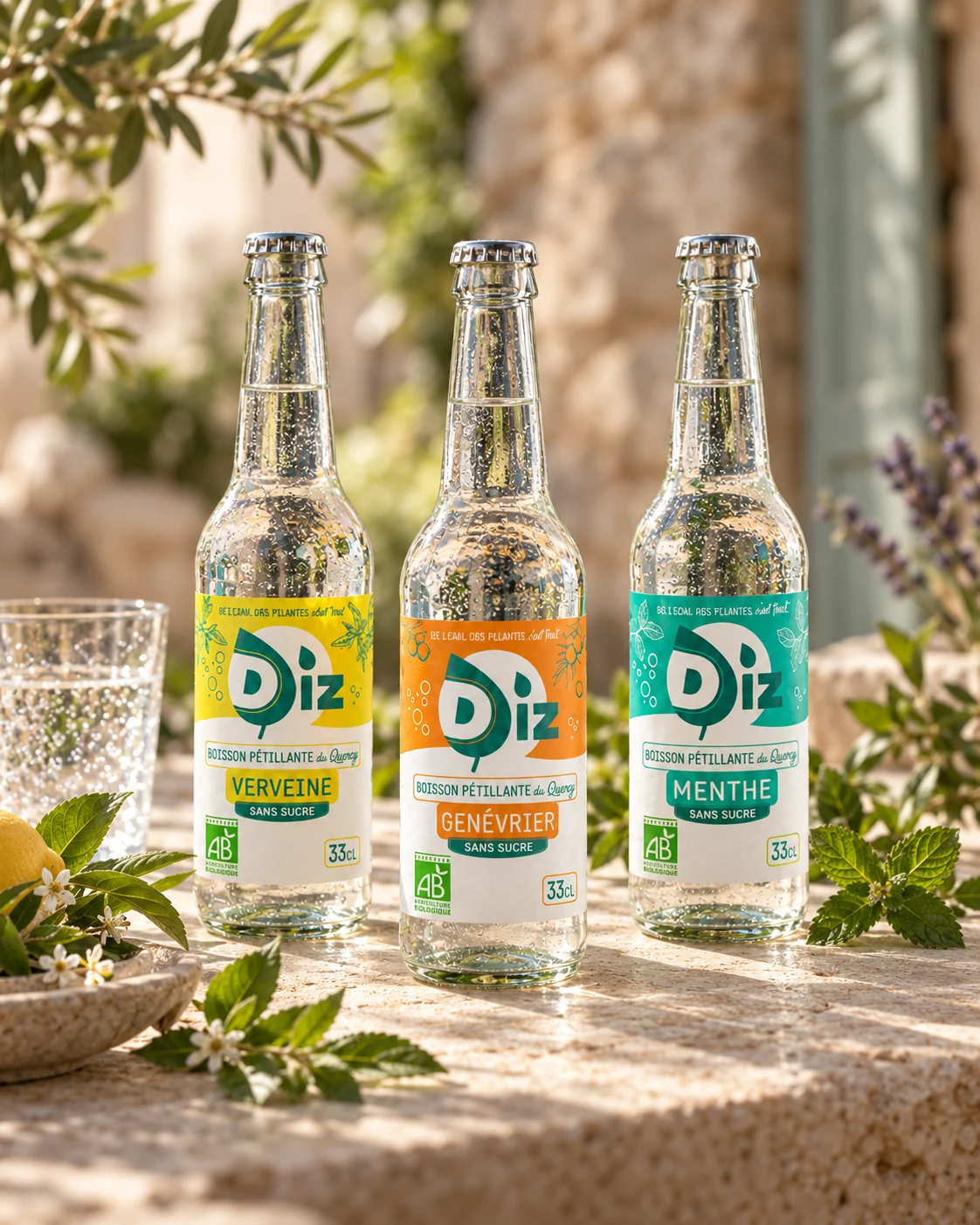 Les boissons DIZ Verveine, Genévrier et Menthe