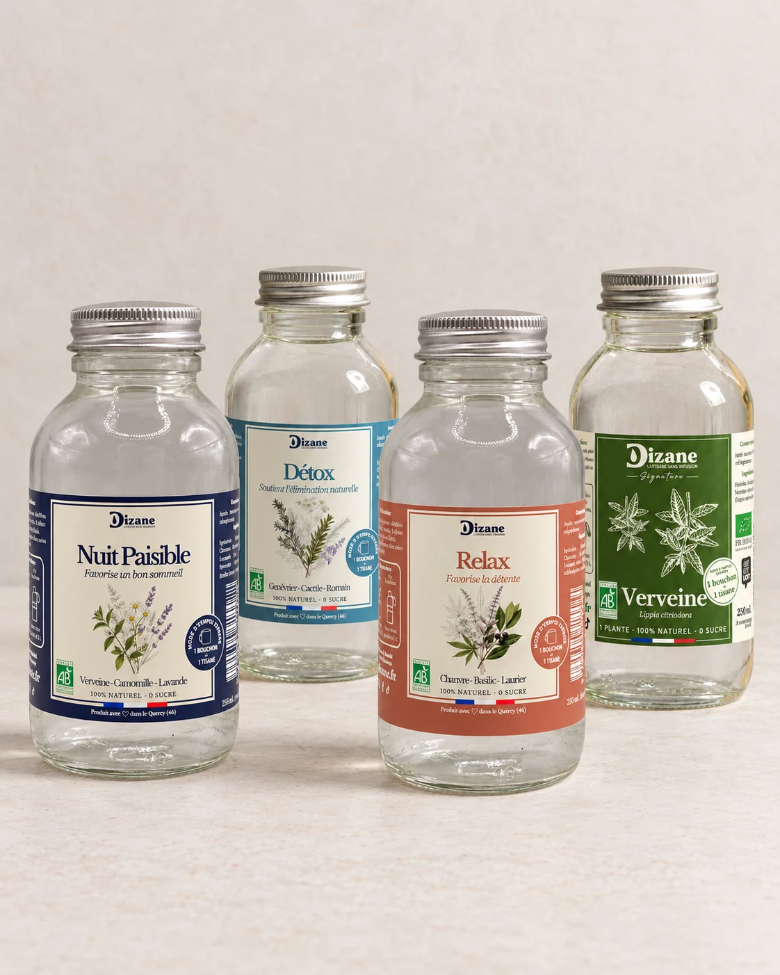 Dizane Nuit Paisible, Détox, Relax et Verveine, flacons de 250 ml